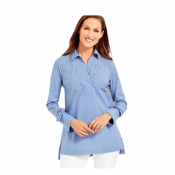 Talbots Tie-Cuff Popover Striped SP - Picture 2 of 6